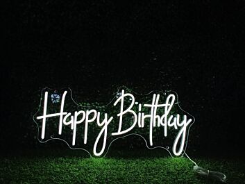 Brighten Up Your Celebration - Happy Birthday White LED Neon Sign for Parties, Homes, and Special Events