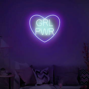 Empowerment Glows GRL Power with Heart Neon Art Sign for Wall Decor
