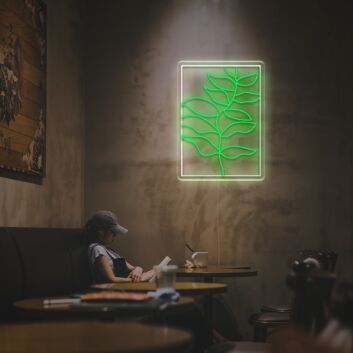 Leafy Plant in Rectangle LED Neon Sign