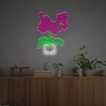 Potted Orchid Flowers LED Neon Sign