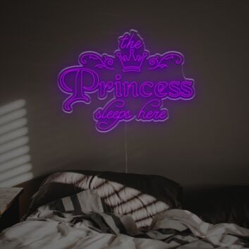 Brighten Your Little Princess&#039;s Bedroom or Celebration Space with The Princess Sleeps Here LED Neon Sign.