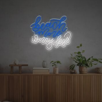 Brighten Your Beach House, Bar, or Tropical-Themed Party with the Beach More Worry Less LED Neon Sign.