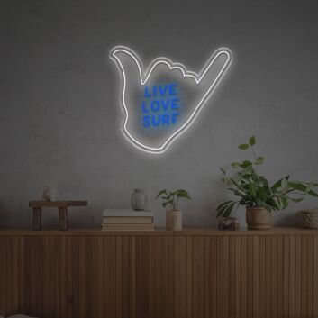 Elevate Your Home, Beach House, or Surf Shop Ambiance with Live Love Surf With Six Gesture LED Neon Sign.