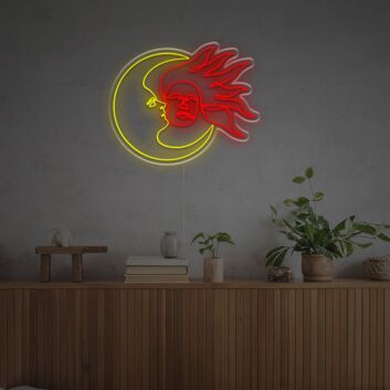 Sun Face and Crescent Moon LED Neon Sign