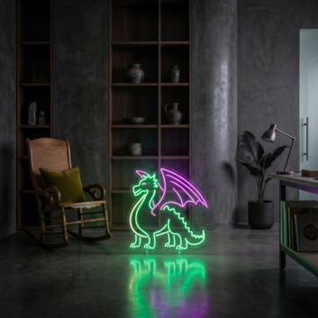 Green Dragon with Purple Wings LED Neon Sign