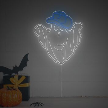 Add a Playful Western Glow to Your Bar, Game Room, or Halloween Event with the Ghost With Cowboy Hat And Boots LED Neon Sign.