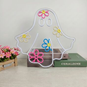 Brighten Up Your Home, Office, or Spooky-Themed Event with the Ghost With Followers LED Neon Sign.