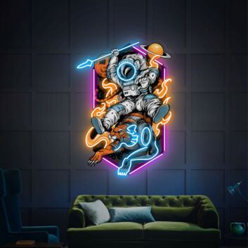 Brighten Your Space Adventures: Astronauta And Tiger Spaceman Uv Neon Sign for Home Decor, Kids&#039; Rooms, and Sci-Fi Themed Parties.