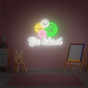 Brighten Up Any Space: Be Kind Neon Wall Art Smiley Face Neon Sign - Perfect for Home Decor, Offices, Bars, and Wedding Celebrations.