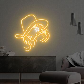 Elevate Your Space: Beautiful Girl With Cowboy Hat Neon Sign, Perfect for Game Room, Bar, and Home Office Decor.
