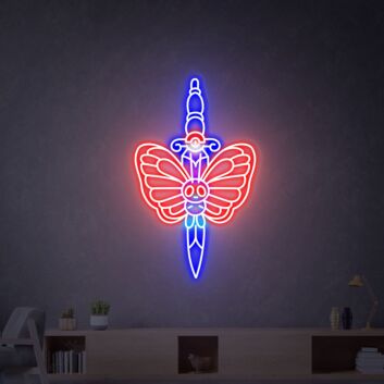 Brighten Your Space: Butterfree And Aegislash Anime Led Neon Light - The Perfect Cute Neon Sign for Home Decor, Office Charm, and Party Ambiance.