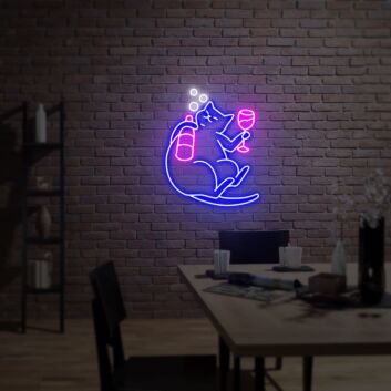 Brighten Your Evening Gatherings and Home Bar with the Whimsical Cat Drinking Wine Neon Sign Art Decor Neon Light Wall Art Signs Cute Cat Decor.