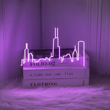 Transform Your Space: Chicago City Skyline Neon Sign Wall Decor, Perfect for Office, Bar, and Home Decor, Elevates Wall Art Ambiance
