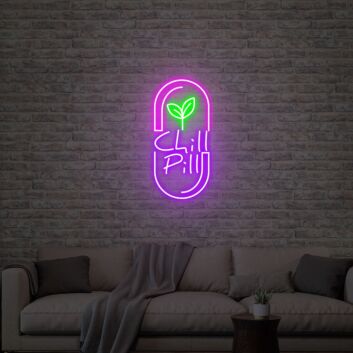 Brighten Up Your Space: Chill Pill Acrylic Artwork Neon Sign for Office, Bar, and Wedding Ambiance