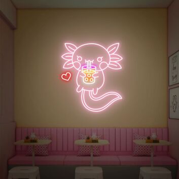 Brighten Up Your Bedroom, Playroom, or Party Ambiance with Cute Axolotl Sleeping Hologram Light Kawaii Wall Decor Art Led Neon Sign.