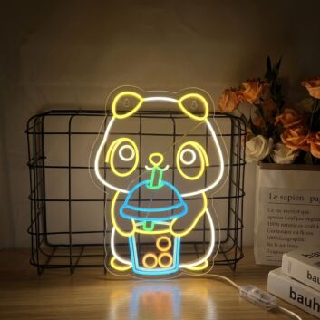 Panda with Bubble Tea LED Neon Sign