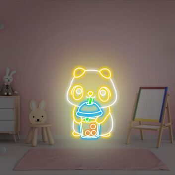 Panda with Bubble Tea LED Neon Sign