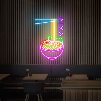 Brighten Up Your Kitchen, Gameroom, or Restaurant with the Delicious Flying Noodles Japanese Ramen Bowl Neon Sign.