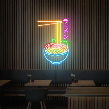 Brighten Up Your Kitchen, Gameroom, or Restaurant with the Delicious Flying Noodles Japanese Ramen Bowl Neon Sign.