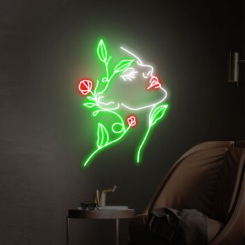 Woman Face with Rose LED Neon Sign