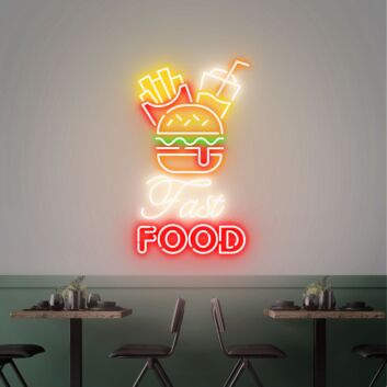 Fast Food Burger Fries and Drink LED Neon Sign
