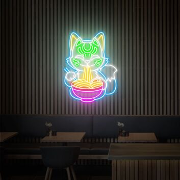 Elevate Your Space: Fox Ramen Neon Sign Fox Neon Sign Japanese Mask Fox Neon Japanese Noodles LED Neon Sign - Perfect for Home Decor, Bars, and Trendy Restaurants.