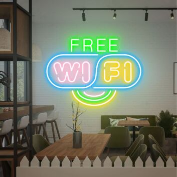 Brighten Up Your Café or Home Office: Free Wifi Neon Sign in Custom Sizes and Colors for a Welcoming Shop Wall or Cozy Study Space Decor.