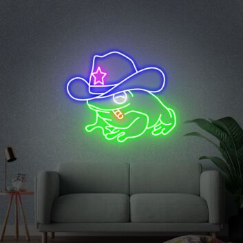 Bring a Whimsical Western Vibe to Your Space with Frog In Cowboy Hat Led Neon Sign Wall Decor - Perfect for Bars, Playrooms, or Themed Parties.