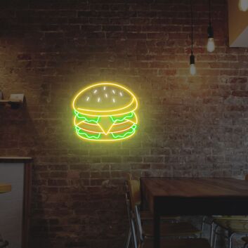 Light Up Your Bar, Diner, or Kitchen with the Captivating Hamburger Neon Sign - Perfect for Business Promotions and Home Wall Decor.