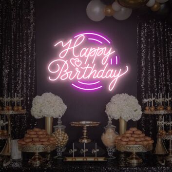 Happy Birthday Script with Heart LED Neon Sign