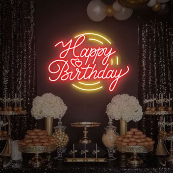 Happy Birthday Script with Heart LED Neon Sign
