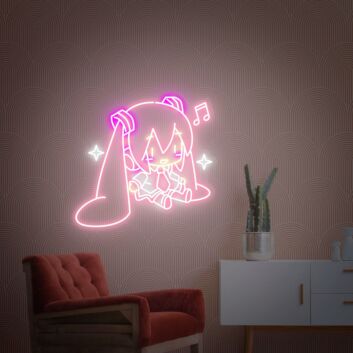 Hatsune Miku with Music Notes LED Neon Sign