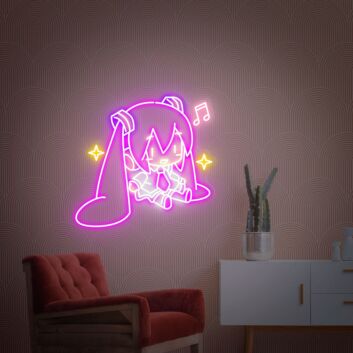 Hatsune Miku with Music Notes LED Neon Sign