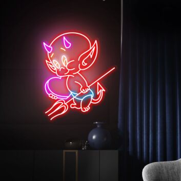 Brighten Your Spaces: Hot Stuff Little Devil Neon Sign, Perfect for Bar Ambiance, Office Quirk, or Home Decor Delight.