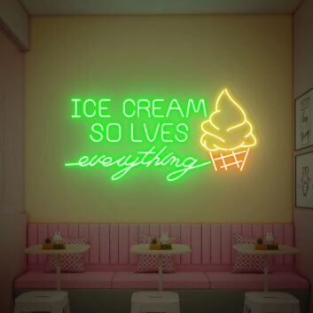 Brighten Your Space from Home to Office: Ice Cream Solves Everything Neon Sign Pink Led Sign Ice Cream Neon Sign Wall Decor Perfect for Parties, Weddings, and Storefronts.