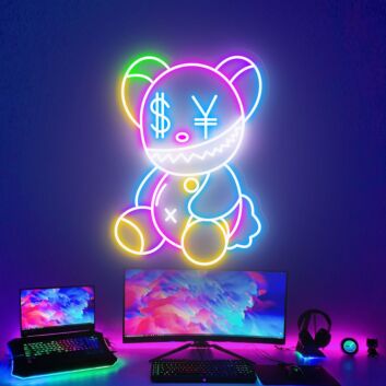 Brighten Up Your Space with Kaw Teddy Bear Neon Sign: Perfect for Game Rooms, Home Decor, and Celebratory Events Like Weddings and Parties.