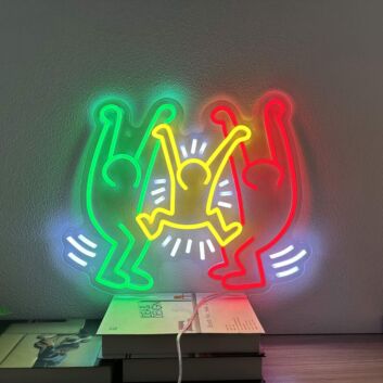 Brighten Up Your Space: Keith Haring Dancing People Neon Sign for Eye-Catching Home Décor, Vibrant Office Appeal, Trendy Store Fronts, and Memorable Wedding or Party Themes.
