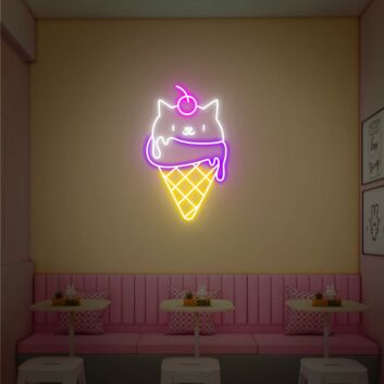 Brighten Up Your Space: Kitten Ice Cream Neon Sign - Perfect for Home Decor, Office, Ice Cream Shops, and Playful Party Settings