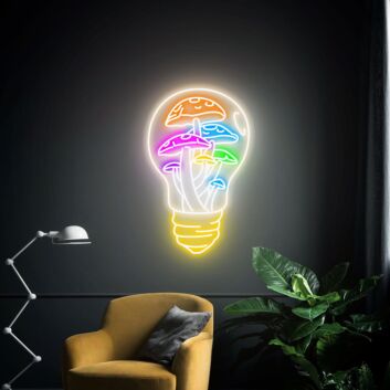 Mushrooms in Light Bulb LED Neon Sign
