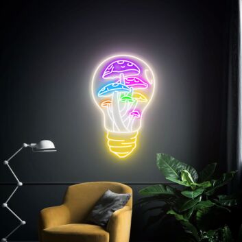 Mushrooms in Light Bulb LED Neon Sign