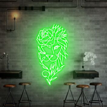 Elevate Your Space: Lion With Rose Flower Neon Sign Handmade Art, Perfect for Bar, Office, or Home Wall Decor and Memorable Wedding or Party Lighting.