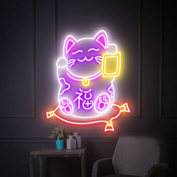Elevate Your Business, Bar, or Home Ambiance with the Lucky Cat Neon Sign Japan Neon Sign Fortune Cat Neon Sign For Business Maneki Neko.