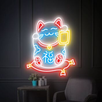 Elevate Your Business, Bar, or Home Ambiance with the Lucky Cat Neon Sign Japan Neon Sign Fortune Cat Neon Sign For Business Maneki Neko.