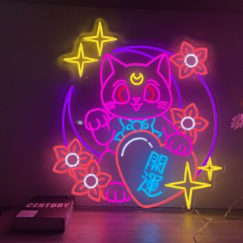 Brighten Up Your Space: Lucky Kitty Cat Neon Sign Maneki Neko LED Sign, Perfect for Bar, Cafe, Home Decor, and Celebratory Events