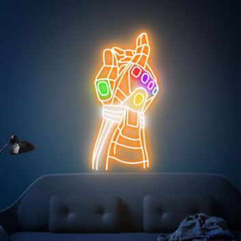 Brighten Your Space with Versatility: Marvel Infinity Gauntlet Neon Sign for Game Room, Bar, and Party Decorations, Adding a Vivid Touch of Color to Any Setting.