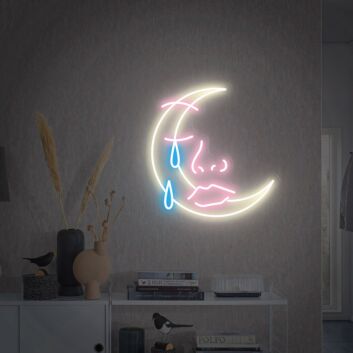 Brighten Your Kid's Room and Celebrate Special Occasions: Moon Face Neon Sign Led Neon Sign Moon Neon Sign Kid's Room Wall Decor Personalized Gift for Parties, Weddings, and Home Decor.