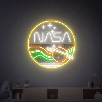 Brighten Up Your Space: Nasa Round Handcrafted Led Neon Sign, Perfect for Office Decor, Bars, Weddings, and Parties - An Amazing Unique Gift.