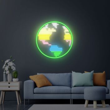 Bring a Cosmic Touch to Your Living Space, Office, or Party with Planet Earth Globe Neon Sign Lights - Perfect for Game Room and Home Wall Decor.