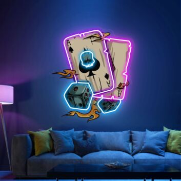 Playing Cards and Dice UV LED Neon Artwork