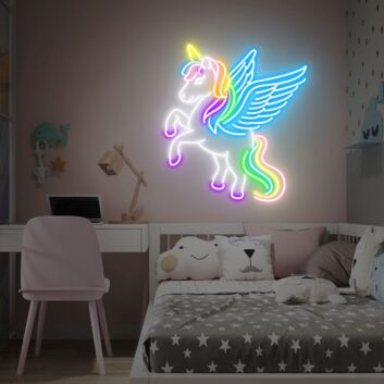 Bring Magic to Any Space: Perfect for Kids&#039; Bedrooms, Christmas Surprises, and Dorm Room Decor with the Rainbow Unicorn Neon Sign LED Display.
